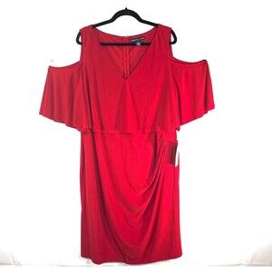 American Living Red Cold Shoulder Ruffle Popover Dress 22W NWT Holiday Party